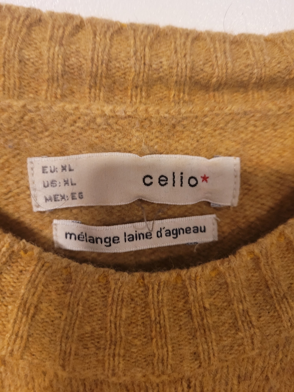 Celio Men's Mustard Crewneck Wool-Blend Sweater